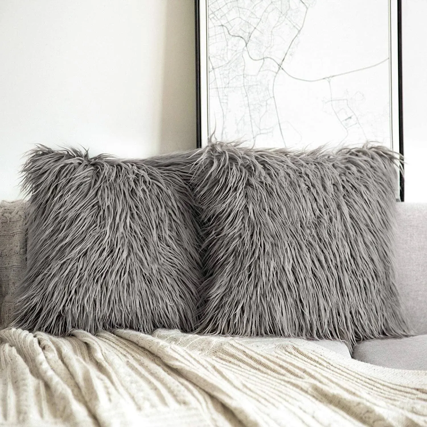 Phantoscope Pack of 2 Faux Fur Throw Pillow Covers Cushion Covers Luxury Soft ...