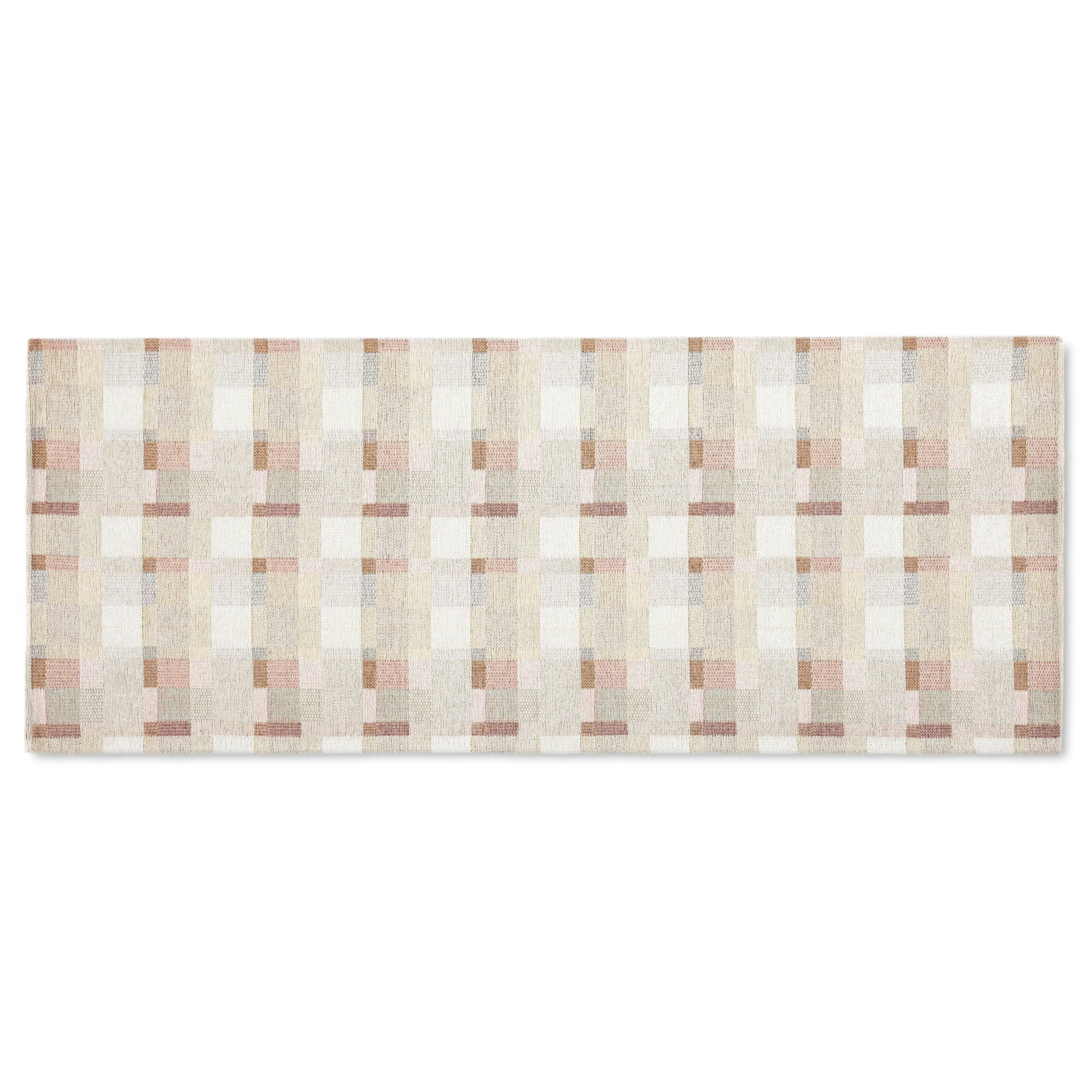 Martha Stewart Stella Owen Plaid Slip-Resistant Kitchen Mat Runner, Beige/Brown, 20"x50"