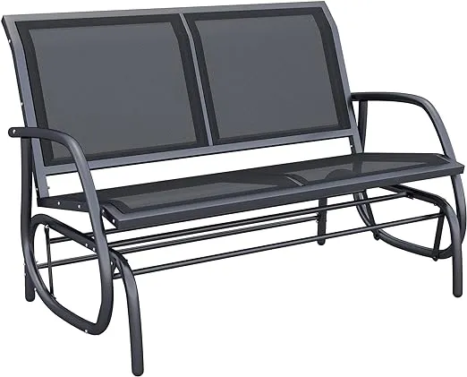 Outsunny 2-Person Outdoor Glider Bench Patio Double Swing Rocking Chair Loveseat w/Power Coated Steel Frame for Backyard Garden Porch, BeigeOutsunny 2-Person Outdoor Glider Bench Patio Double S…