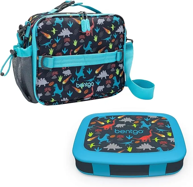 Bentgo Prints Insulated Lunch Bag Set With Kids Bento-Style Lunch Box (Dinosaur)