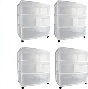 Home 3-Drawer Cart Clear Portable Durable Storage Container on Casters