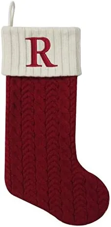 MFT St Nicholas Square 21-Inch Monogram Embroidered Initial Cable Knit Red ...