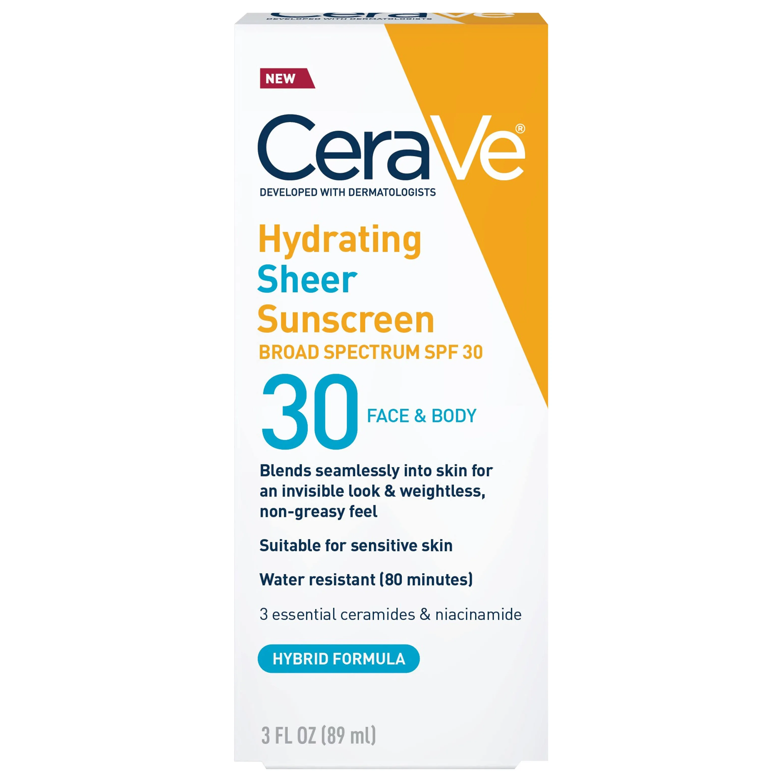 CeraVe Hydrating Sheer Sunscreen * SPF 30 * Face &amp; Body, 11/26+ (c1) damage box