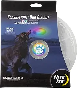 Nite Ize Flashflight Dog Discuit LED Flying Disc - Durable Dog Toy for Fetch - Flying Disc with Bright LED Light - Glowing Pet Toy for Playing - Replaceable Batteries