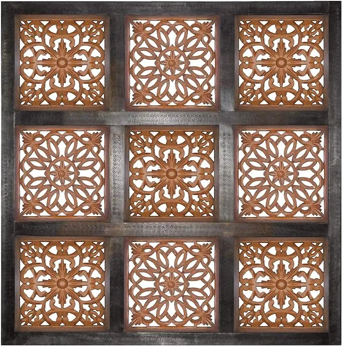 Decorative Mango Wood Wall Panel With Cutout Flower Pattern, Brown - French Country - Wall Accents - by Homesquare | Houzz