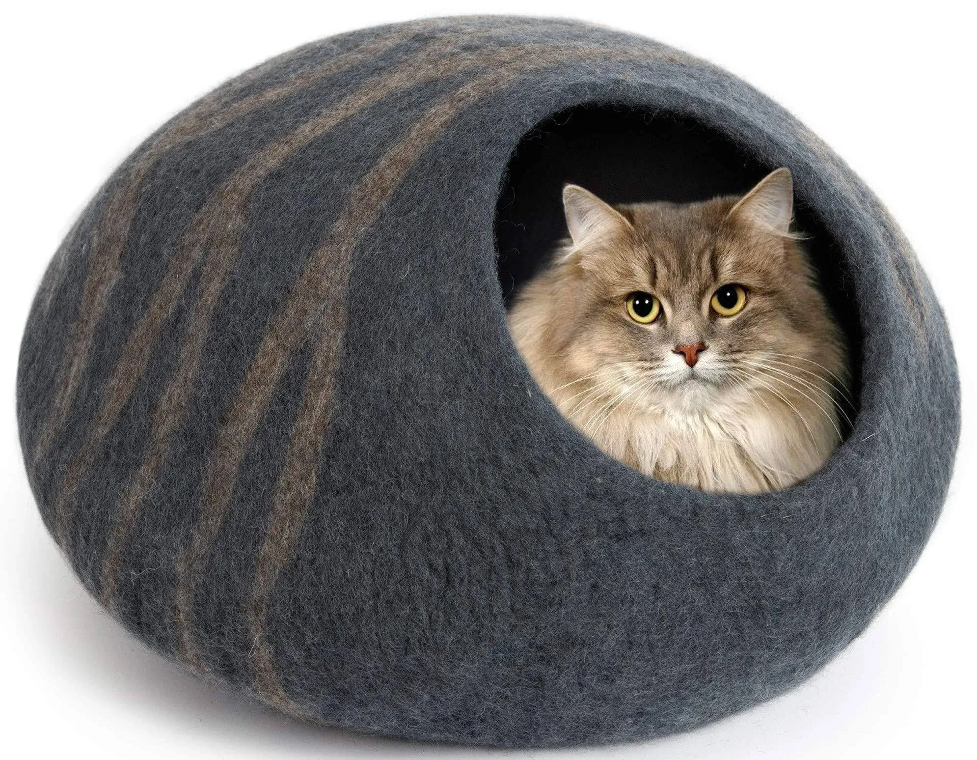 MEOWFIA Premium Felt Cat Bed Cave - Handmade 100% Merino Wool Bed for Cats and Kittens (Dark Shades) (Large, Slate Grey)