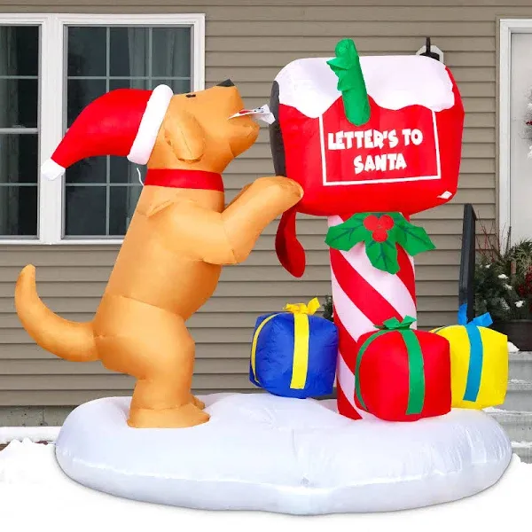 COMIN 4.8ft Christmas Inflatables Outdoor Decorations, Blow Up Dog and Newspaper Box Inflatable with Built-in LEDs for Christmas Indoor Outdoor Yard Lawn Garden Decorations