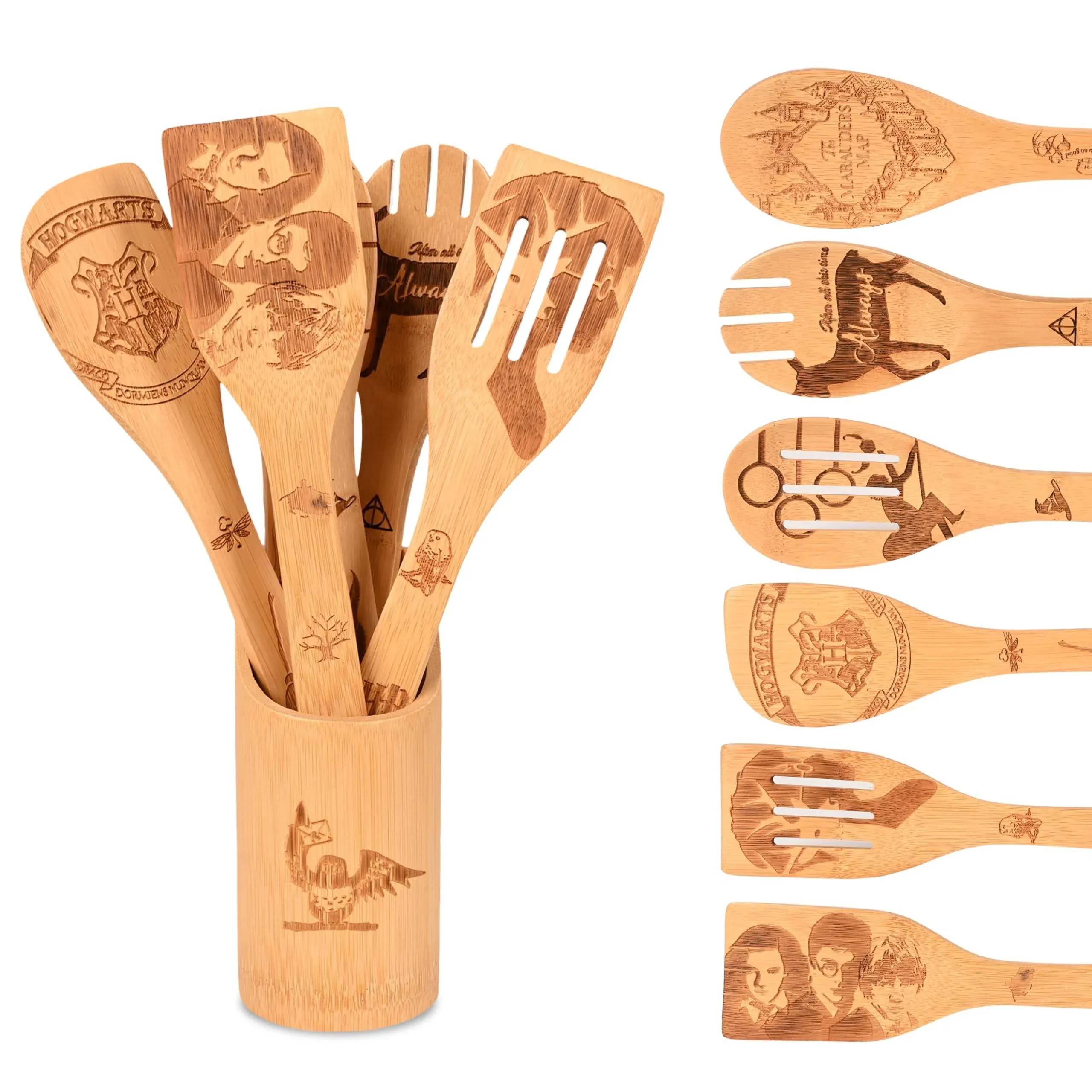 Wooden Spoons for Cooking Sets of 7 Pieces Magical Bamboo Cooking Kitchen Ute...