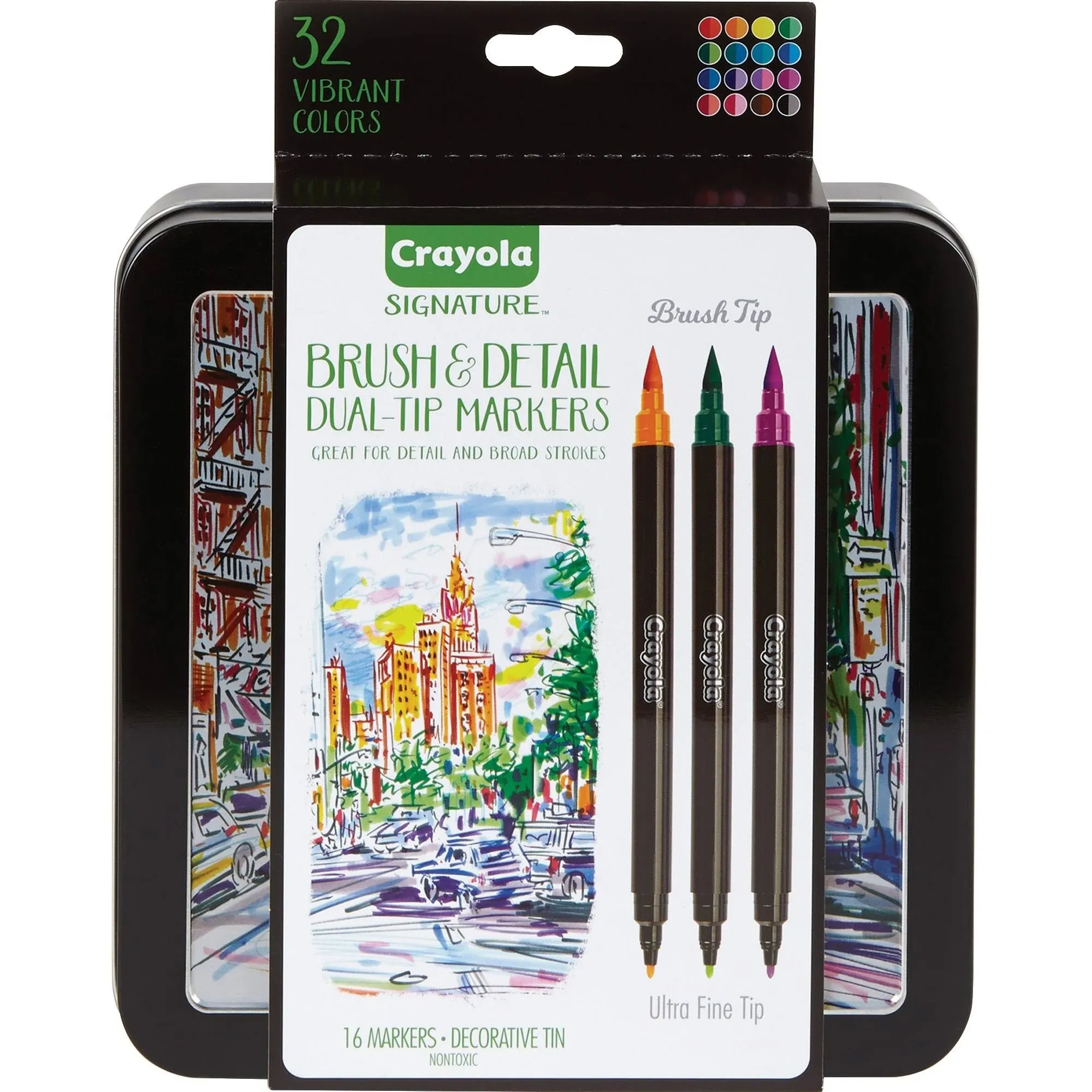 NEW Crayola Signature 16 Vibrant Colors Brush Detail Dual-Tip Markers