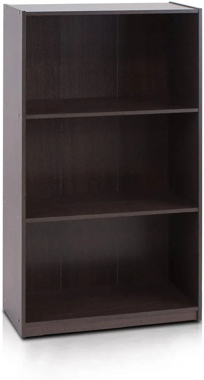 Furinno 99736DBR Basic 3-Tier Bookcase Storage Shelves, Dark Brown