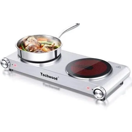 Hot Plate, Techwood Electric Stove Countertop Double Burner for Cooking Infrared ...