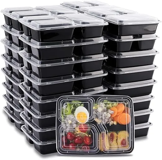 LIYH 48 Pack Meal Prep Containers 32oz,3 Compartment Bento Box Microwave Food Storage Containers Takeout Containers with Lids Containers Stackable Reusable Microwaveable & Dishwasher Safe