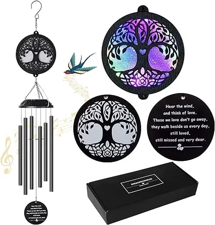 Solar Tree of Life Wind Chimes, Memorial Gift for Mom, Wind Chimes for Loved One