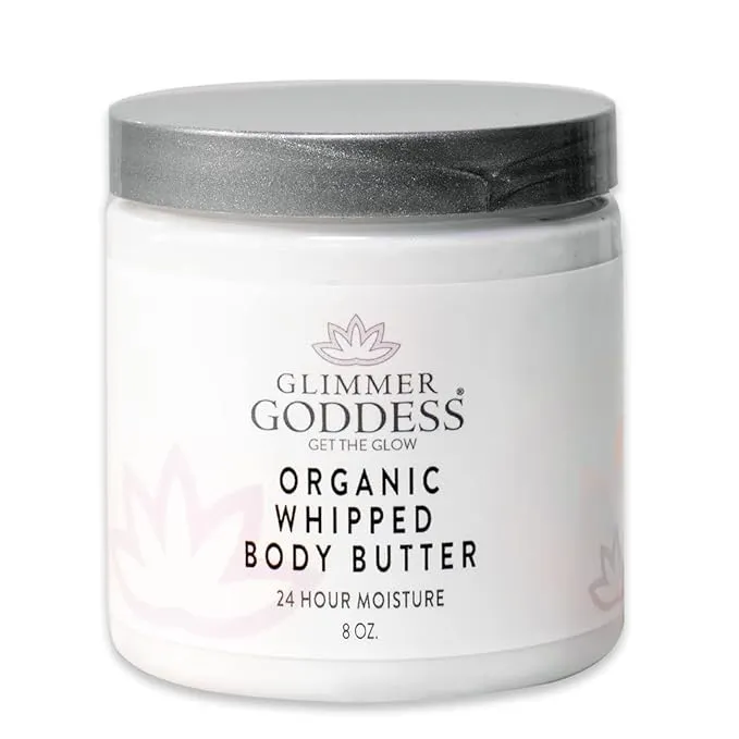 GLIMMER GODDESS Organic Whipped Body Butter- Lavender Lemon, Vegan, 24 Hr Hydration, Less Stretch Marks, All Skin Types, Child-Safe, Organic, 8 oz