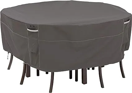 Classic Accessories Ravenna Water-Resistant 108 Inch Round Patio Table & Chair Set Cover, Outdoor Table Cover