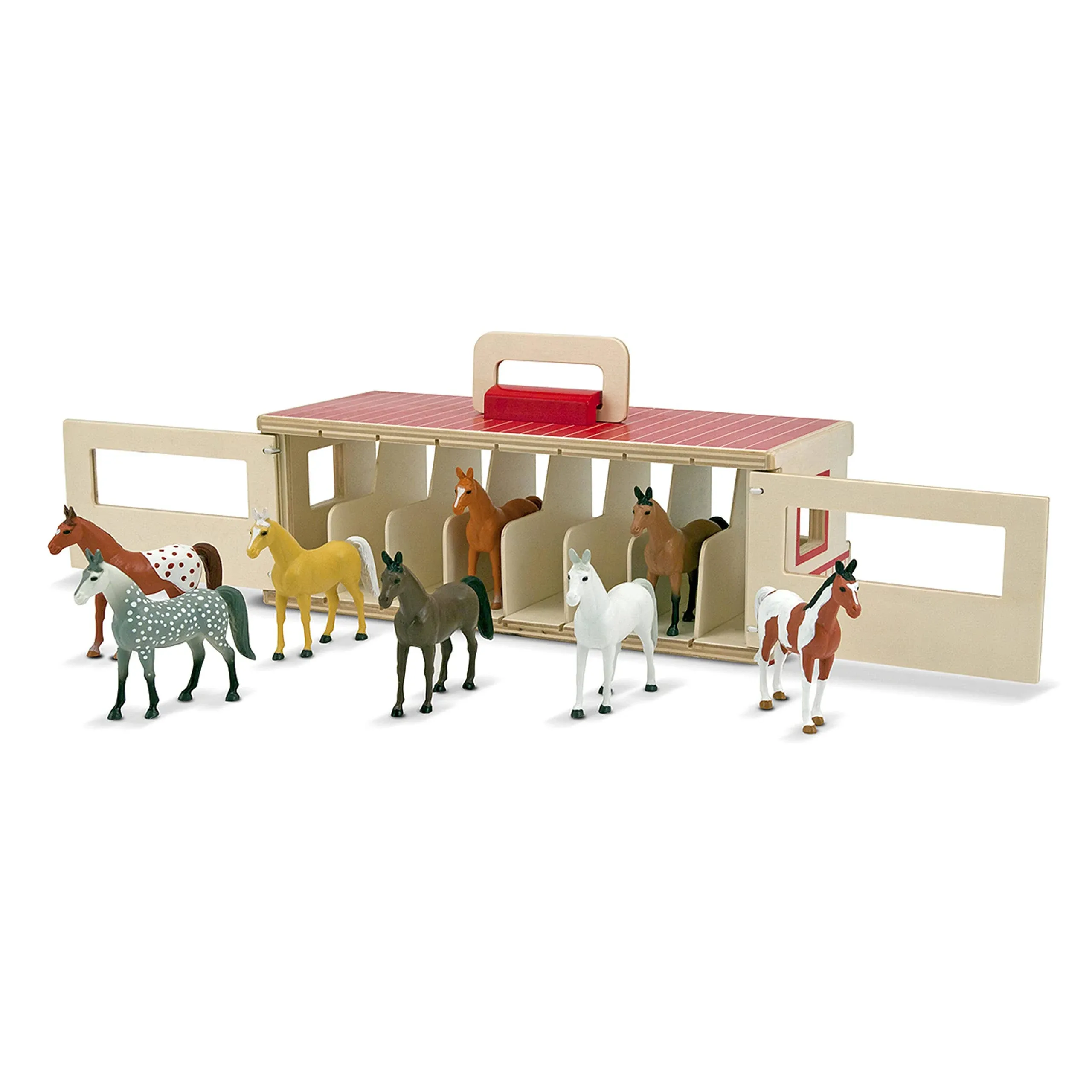 Melissa & Doug Take-Along Show-Horse Stable Play Set With Wooden Stable Box and 8 Toy Horses