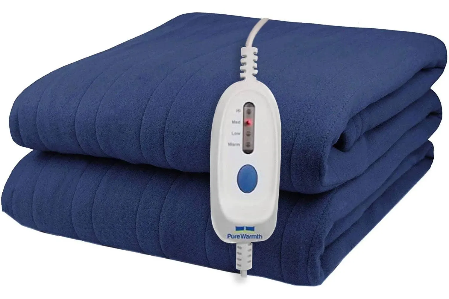 Pure Warmth Solid Flannel Warming Twin Electric Blanket - Adjustable Heat Settings with Auto Shut Off - UL Certified Cozy Heated Blanket for Home - Navy Blue