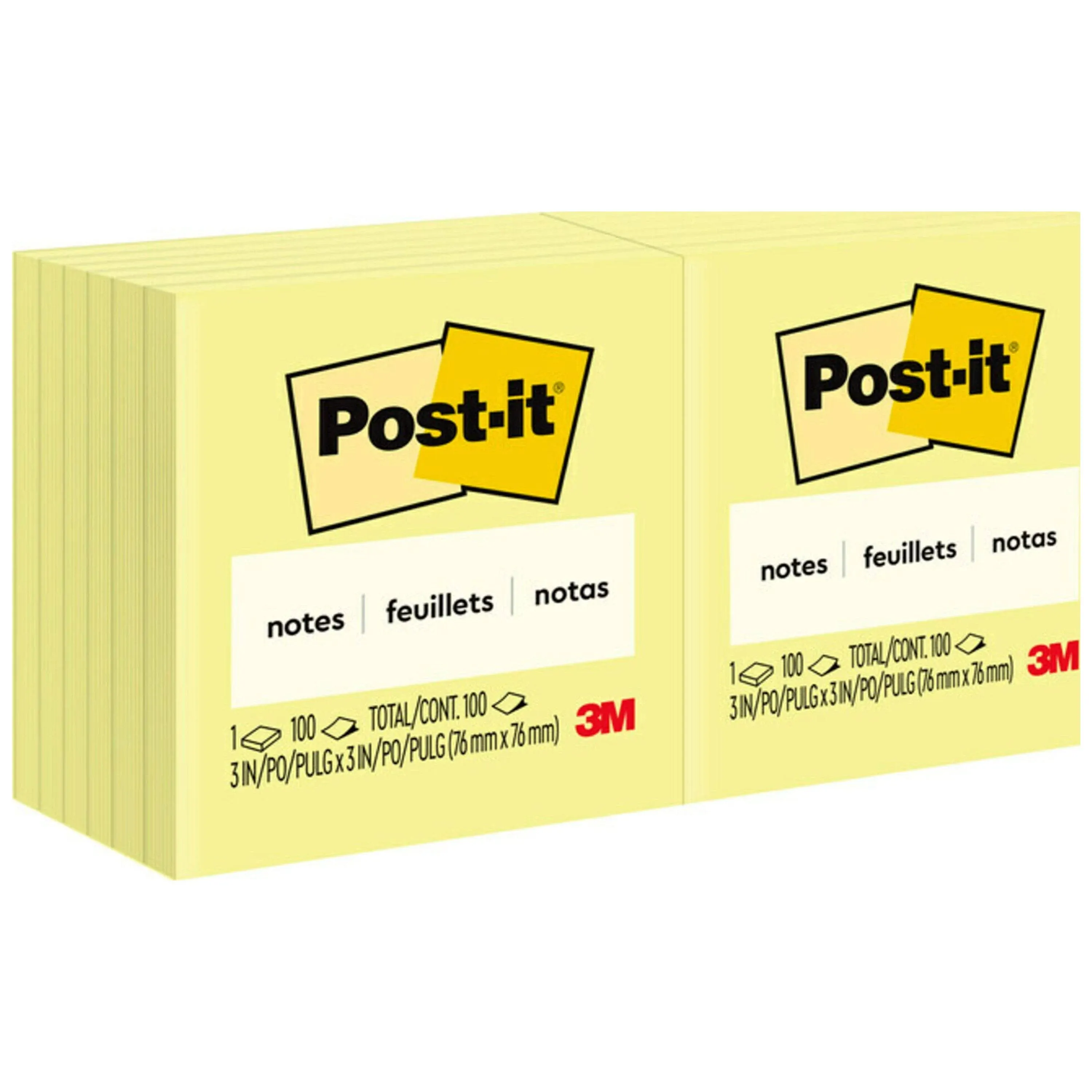 Post-it Notes, 12 Pads, 3 in x 3 in, Clean Removal, School Supplies and Office Products, Sticky Notes for Vertical Surfaces, Monitors, Walls and Windows, Canary Yellow