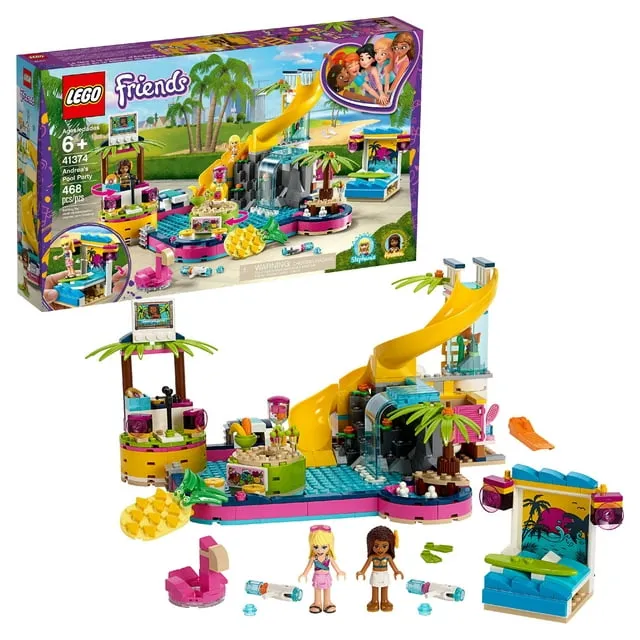 LEGO Friends Andrea's Pool Party 41374 Toy Pool Building Set with Andrea and Stephanie Mini Dolls for Pretend Play, Includes Toy Juice Bar and Wave Machine (468 Pieces)