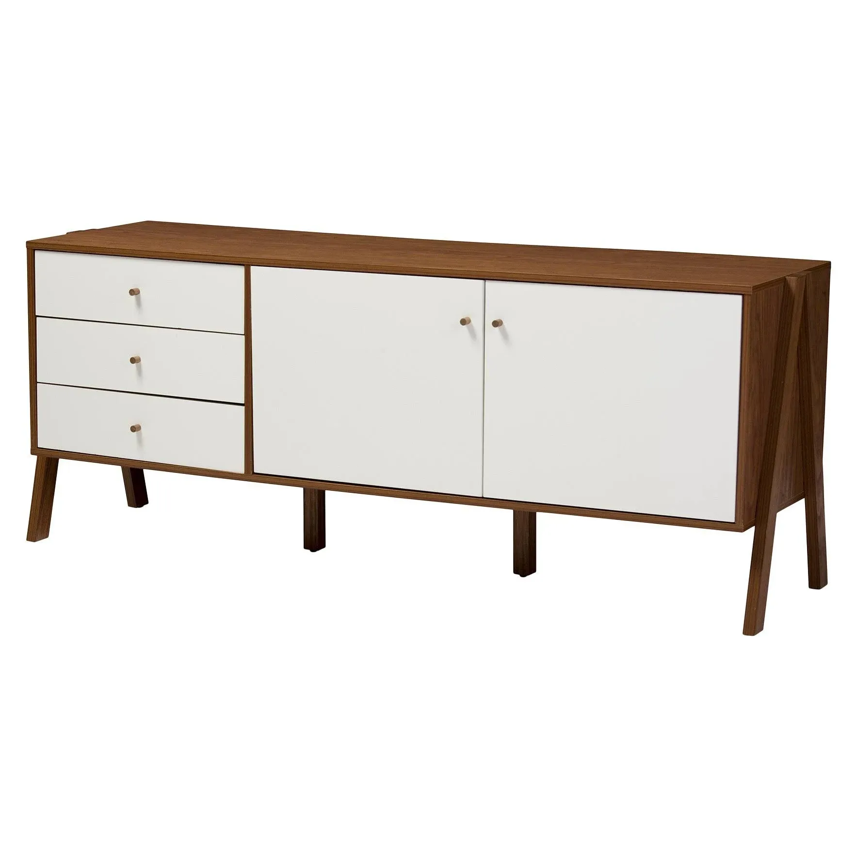 Baxton Studio Harlow Mid-Century Modern Scandinavian Sideboard Cabinet, Walnut/White