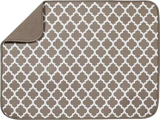 S&T XL Reversible Microfiber Dish Drying Mat - Taupe Trellis - 18 inch x 24 inch