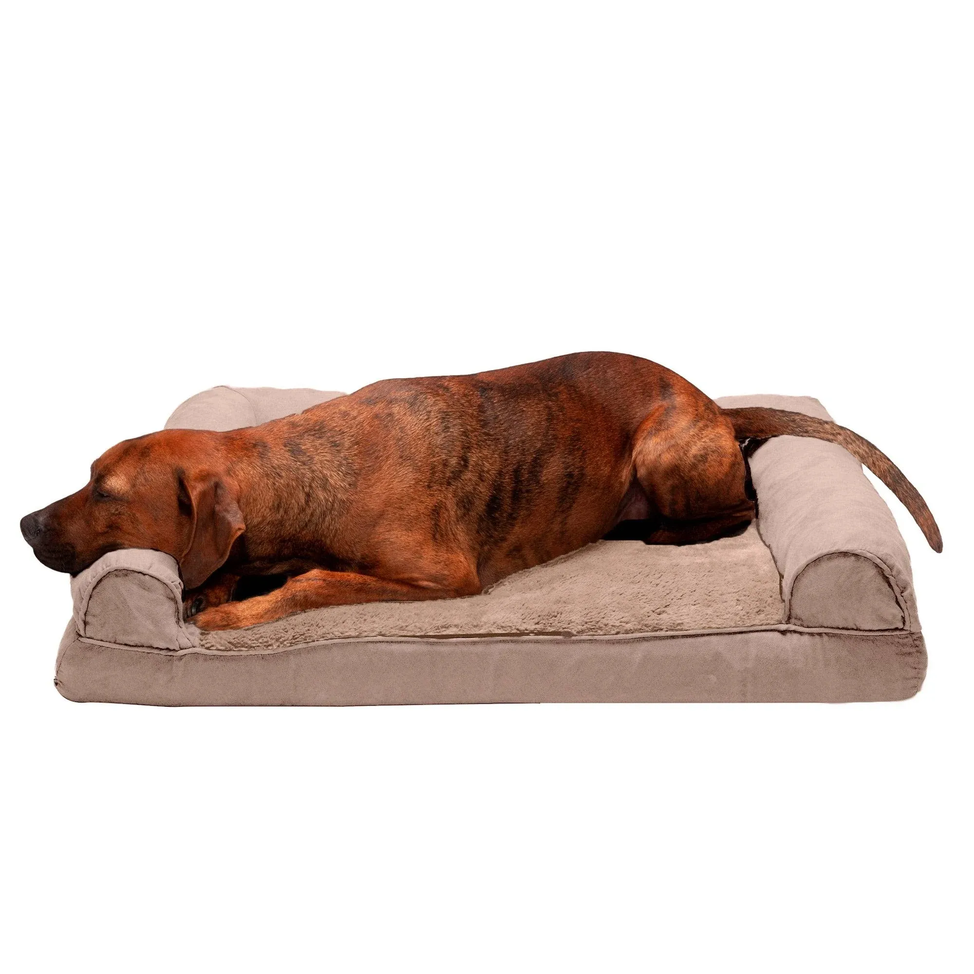 Furhaven Plush & Suede Full Support Sofa Dog Bed - Large - Almondine