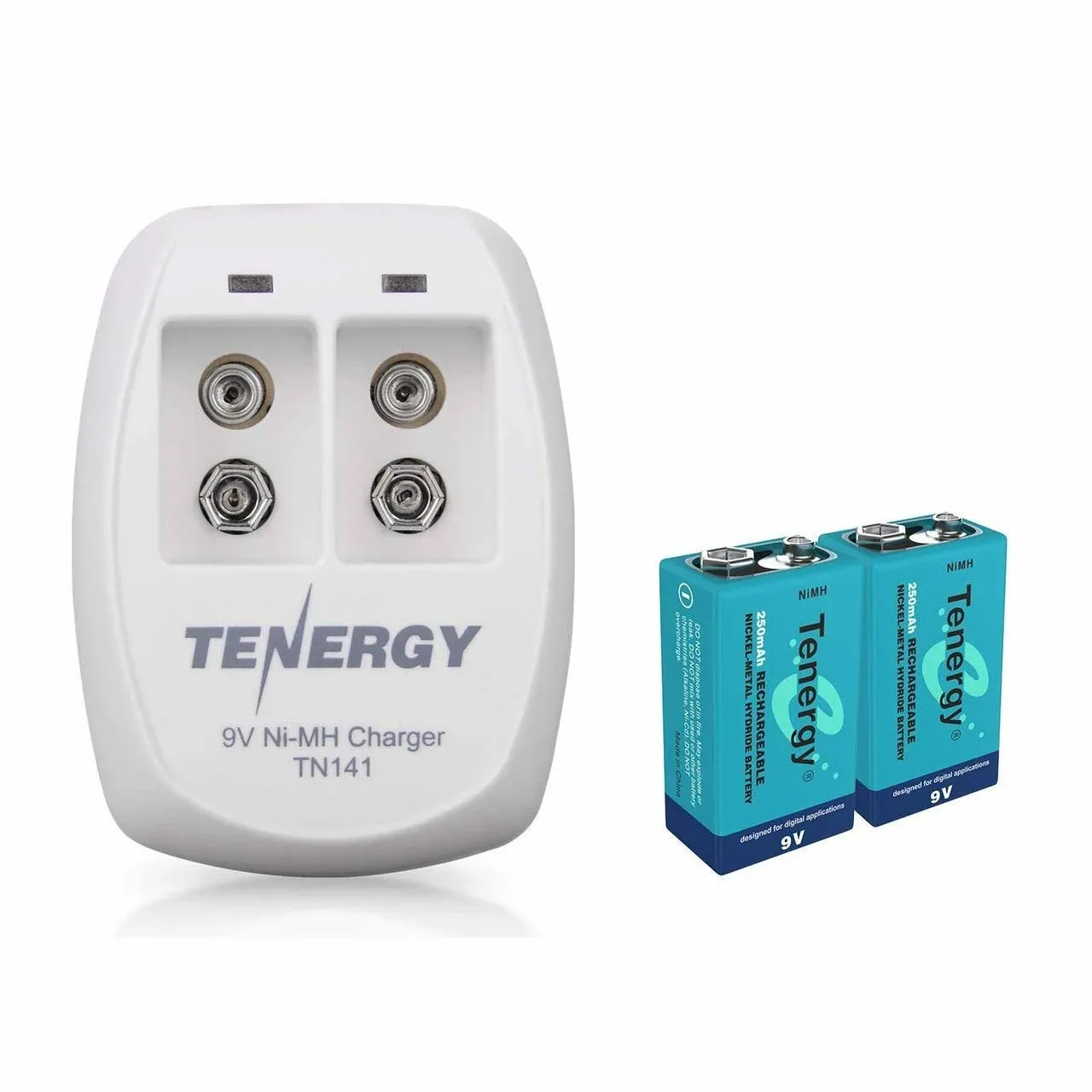 Tenergy TN141 2 Bay 9V Smart Charger with 2 Pcs 9V 250mAh NiMH Rechargeable Batteries