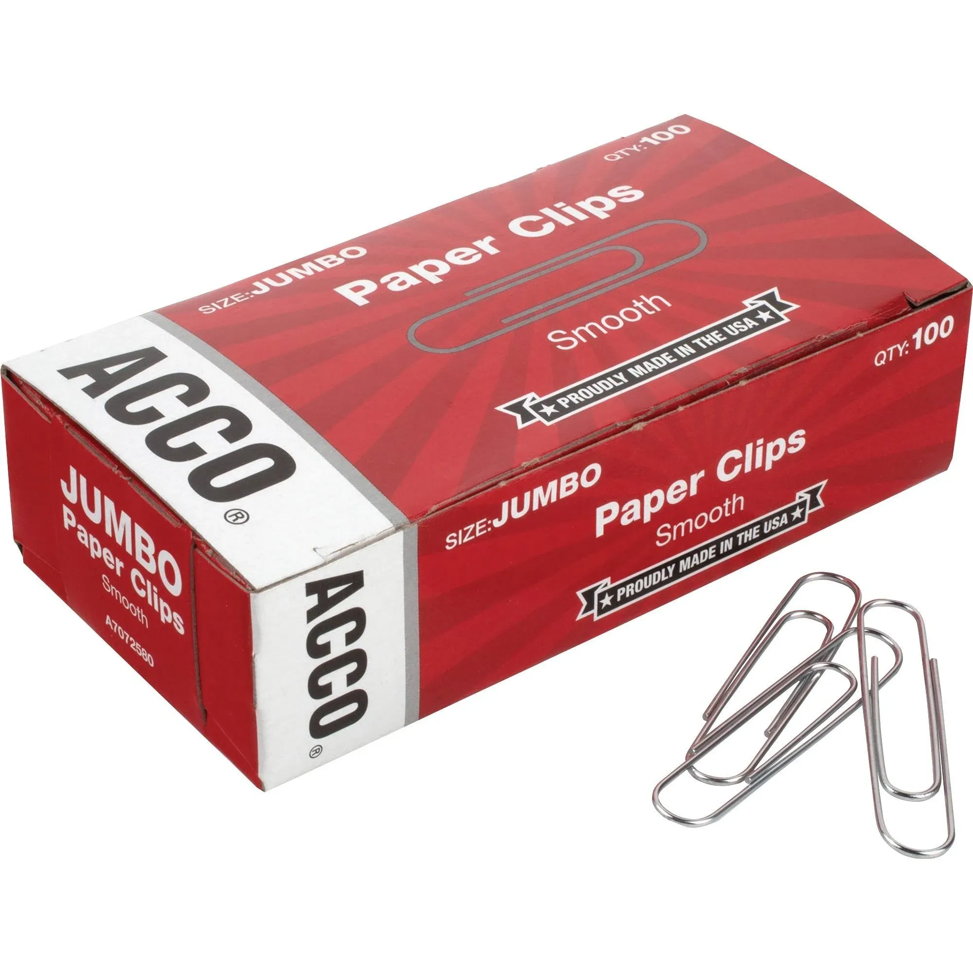 ACCO 72580 Smooth Economy Paper Clip, Steel Wire, Jumbo, Silver, 100/Box, 10 Boxes/Pack (Office Supplies)