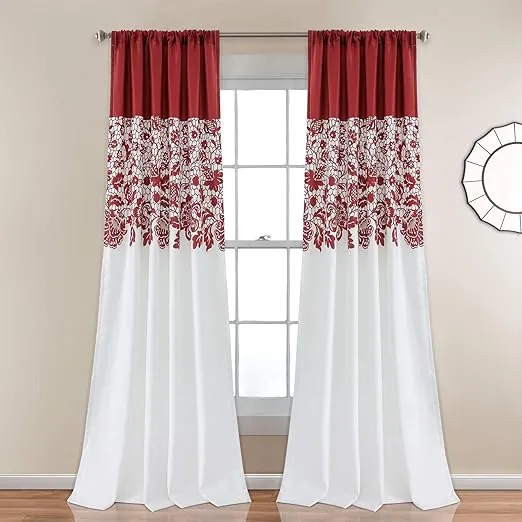 Estate Garden Print Room Darkening Window Curtain Red Set 16T001375