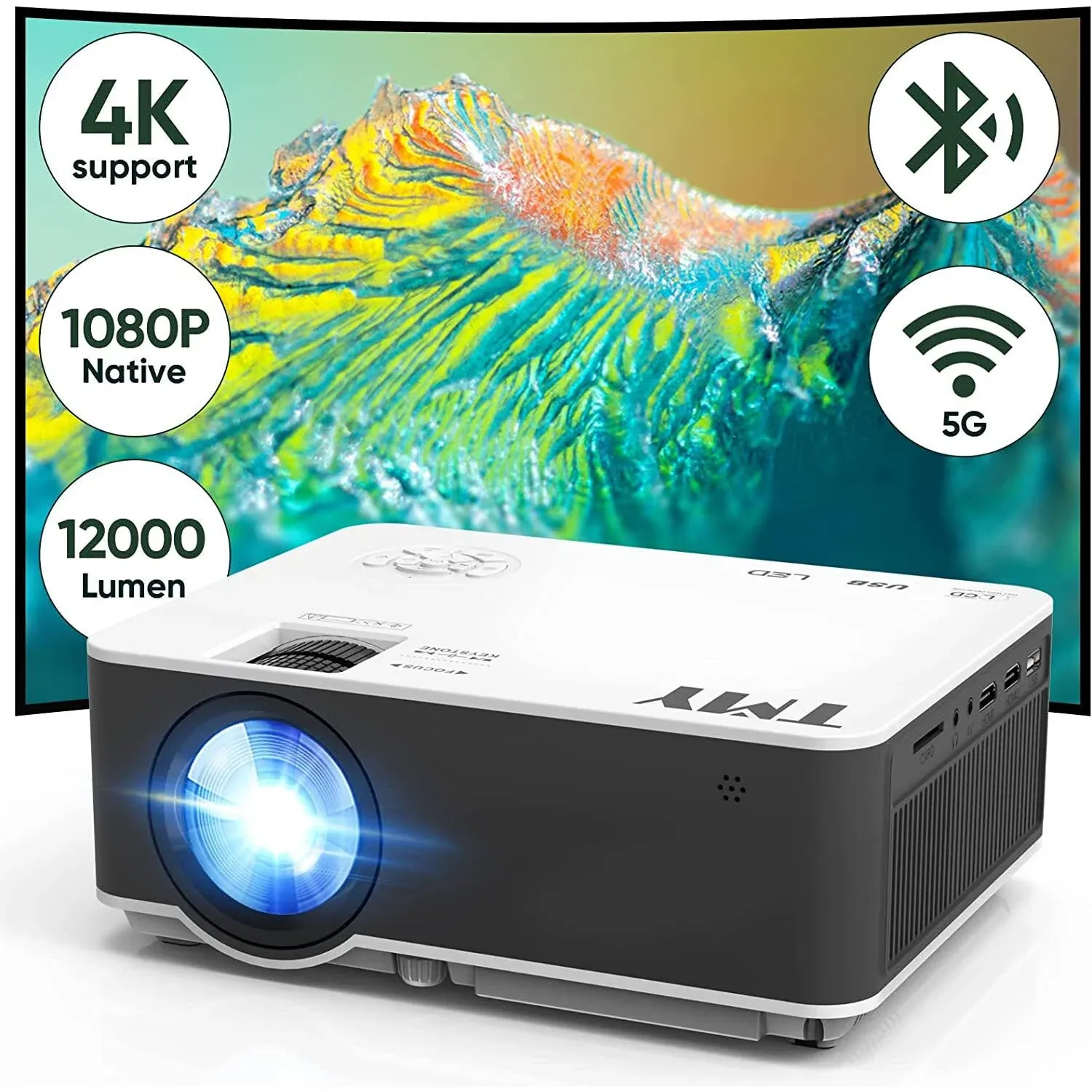 Native 1080P Projector with 5G Wifi and Bluetooth 5.1, 320ANSI 4K Supported Mini