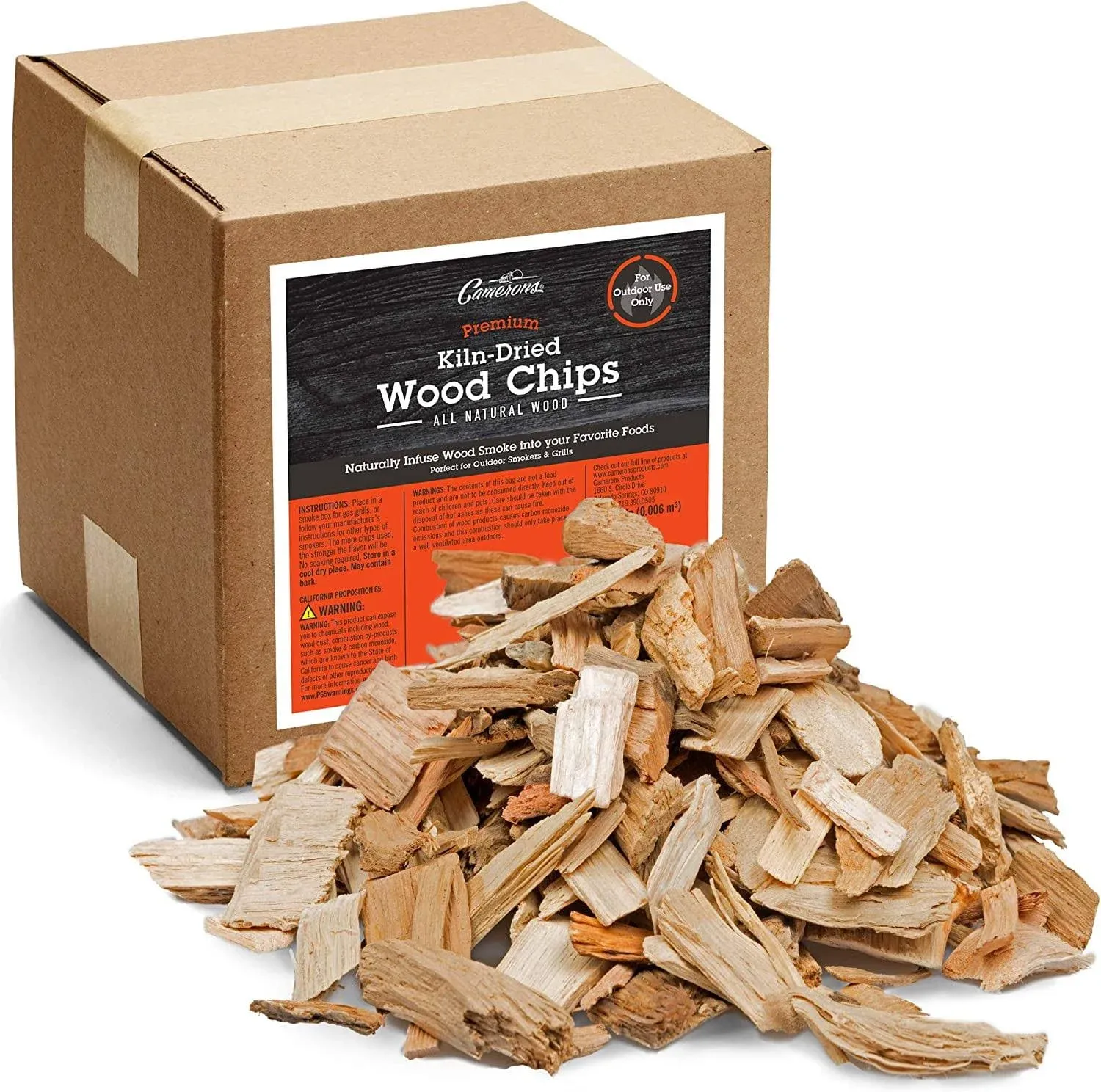 Camerons All Natural Pecan Wood Chips for Smoker -420 Cu. In. Box, Approx 5 Pounds - Kiln Dried Coarse Cut BBQ Grill Wood Chips for Smoking Meats - Barbecue Smoker Accessories - Grilling Gifts for Men