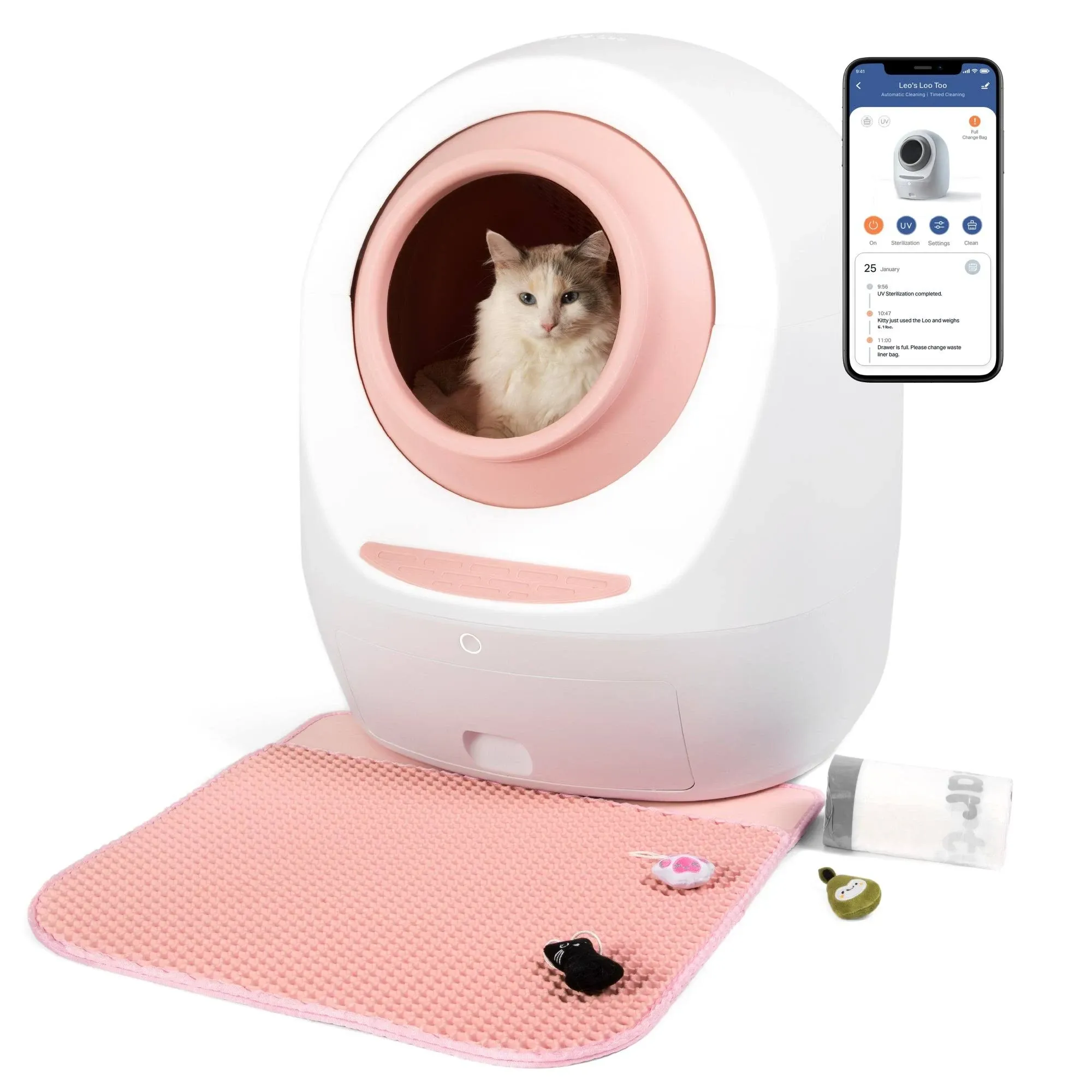 Casa Leo Leo's Loo Too Covered Self-Cleaning Automatic Litter Box Bundle, Pink