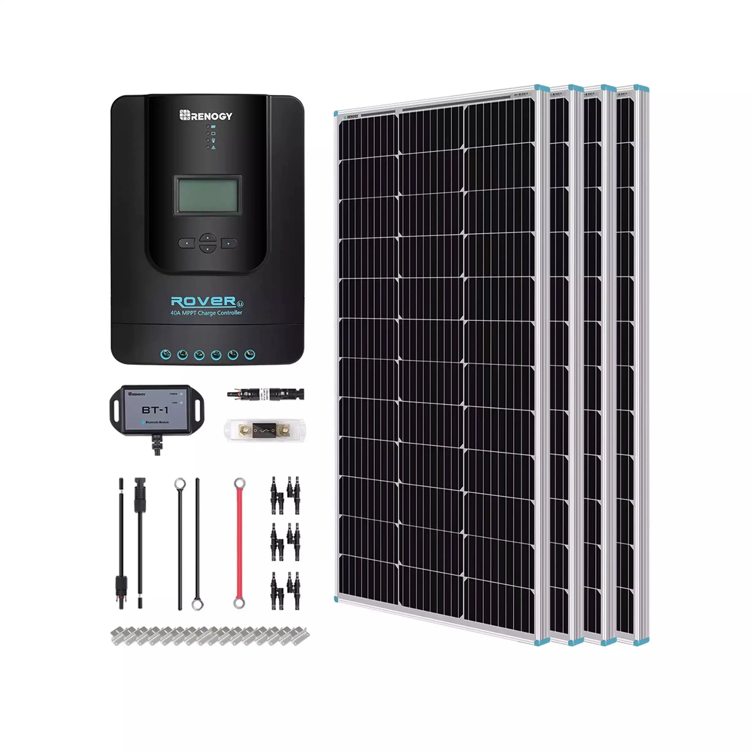 Renogy 400 Watt 12 Volt Off Grid Solar Premium Kit with Monocrystalline Solar Panel and 40A MPPT Rover Controller