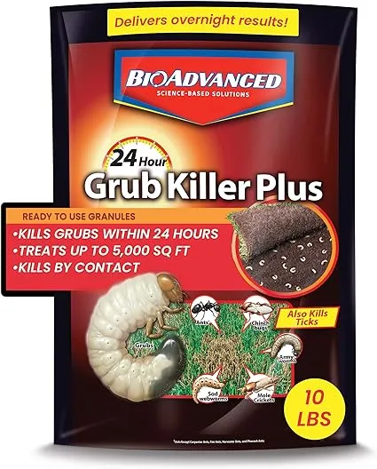 BioAdvanced 24-Hour Grub Plus for Lawns Ant, Tick, and Insect Killer, 10-Pounds, Ready-to-Spread Granules, Standard Bag