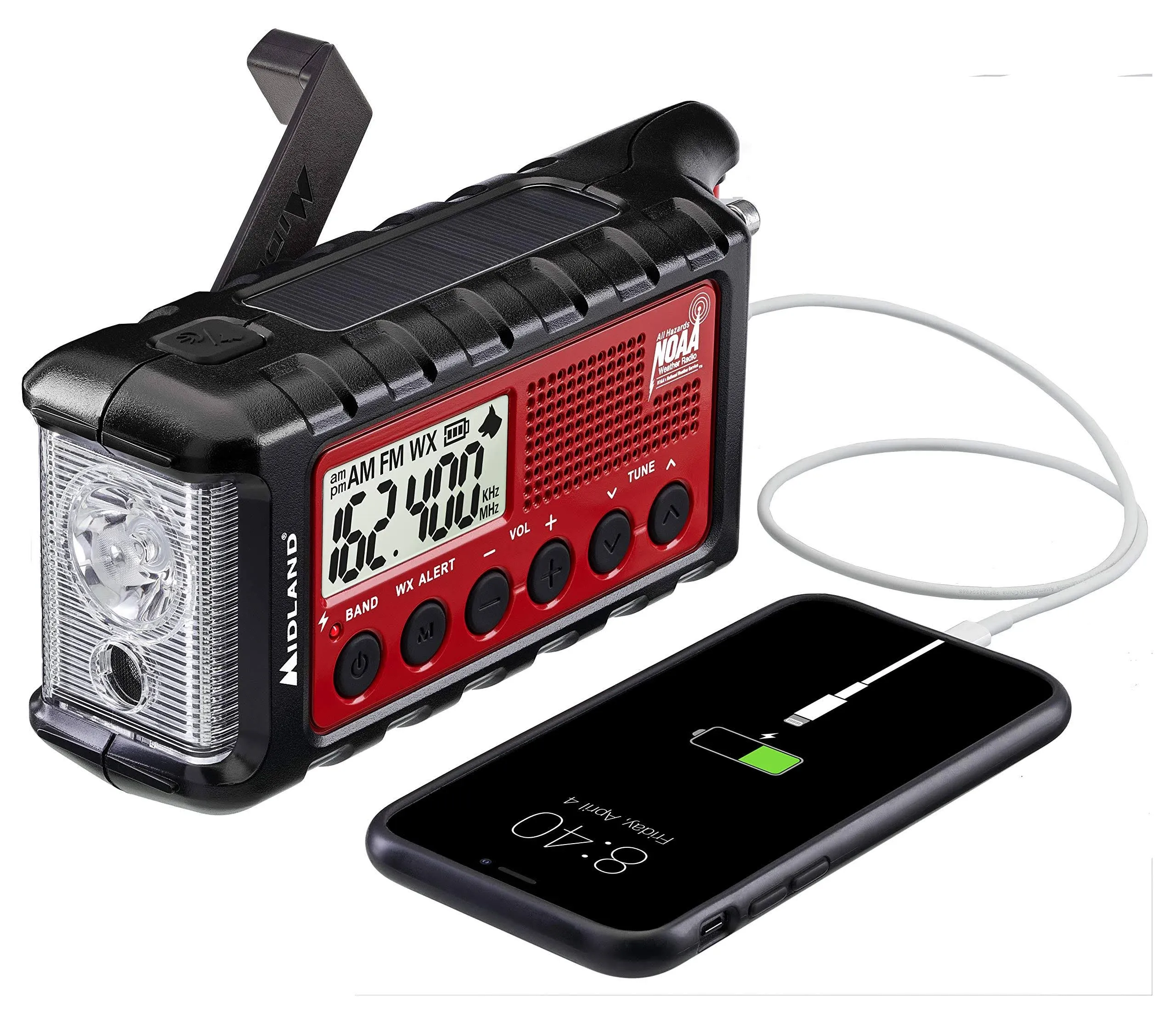 Midland - ER310, Emergency Crank Weather AM/FM Radio - Multiple Power Sources, SOS Emergency Flashlight, Ultrasonic Dog Whistle, & NOAA Weather Scan