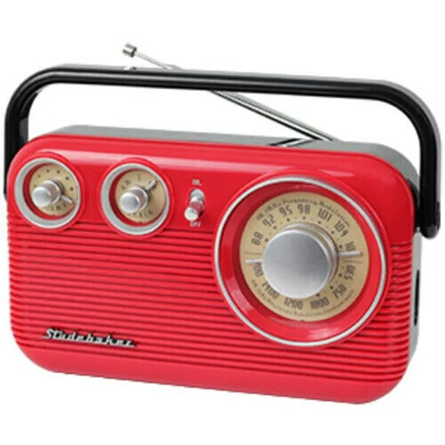 Studebaker SB2003RB Retro Portable AM/FM Analog Radio With Built In Speaker (Red