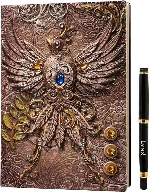 DND Notebook / Journal, Unique 200 Page Book with 3D Silver Dragon Embossed Faux Leather Cover with Pen- Ideal for Dungeons & Dragons / D&D. Great RPG Accessories Gift for DM's & Players, Men or Women