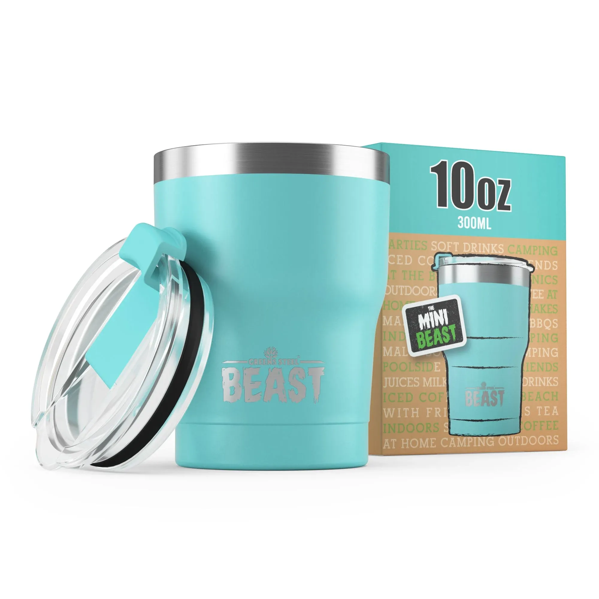 Greens Steel Beast 10 oz Tumbler Stainless Steel Vacuum Insulated Coffee Ice Cup Double Wall Travel Flask (Aquamarine Blue)