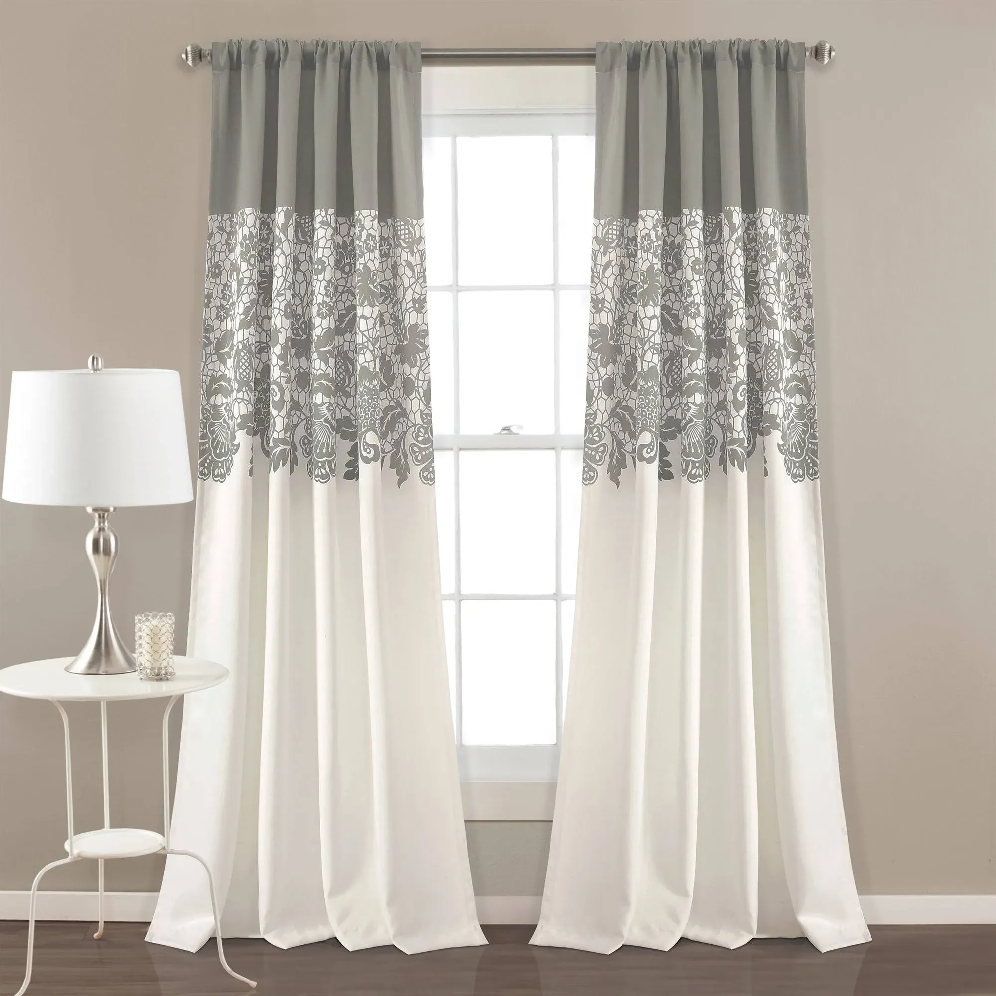 Estate Garden Print Room Darkening Window Curtain Set Gray