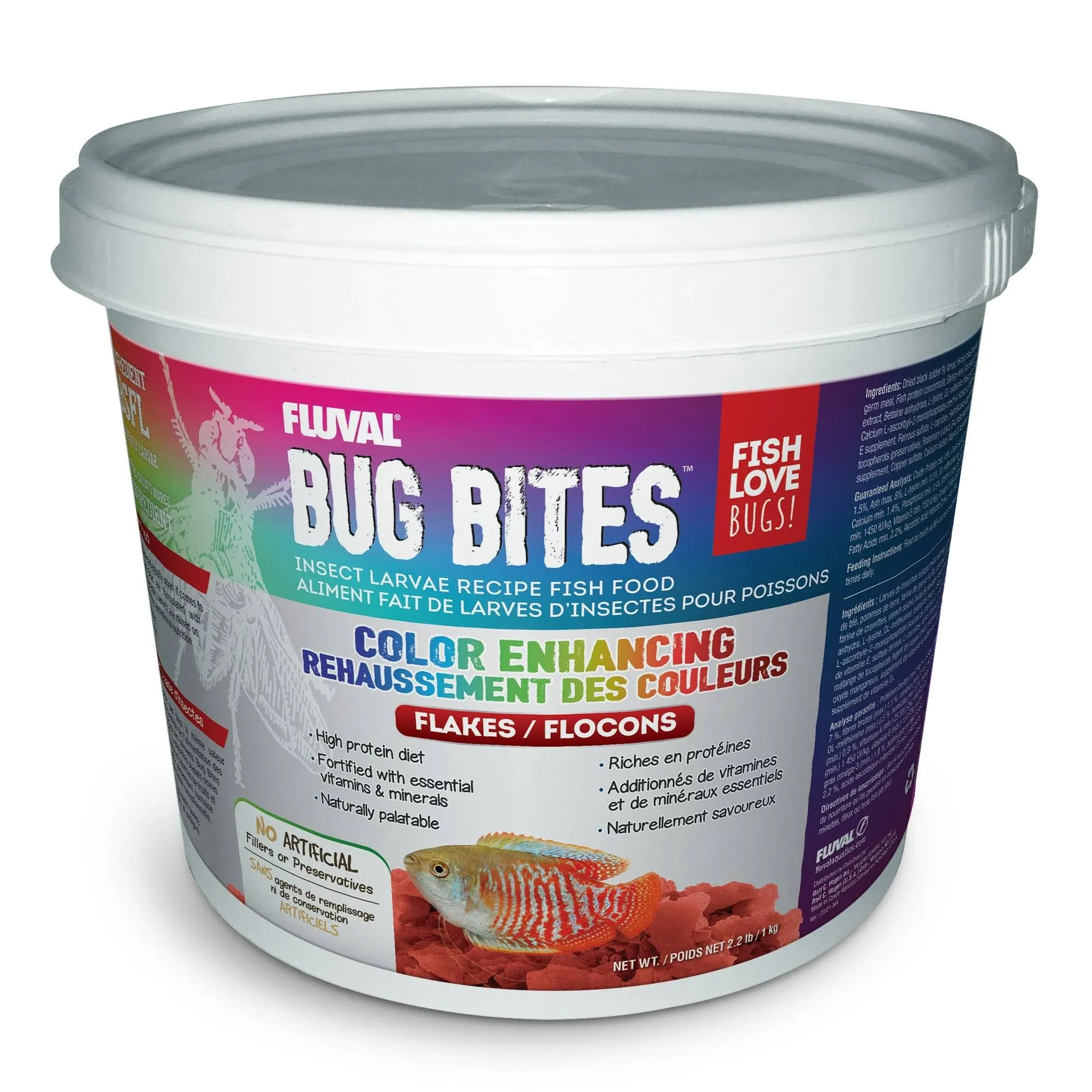 Fluval Bug Bites Color Enhancing Flakes Select Size:: 2.2 lb. Bucket