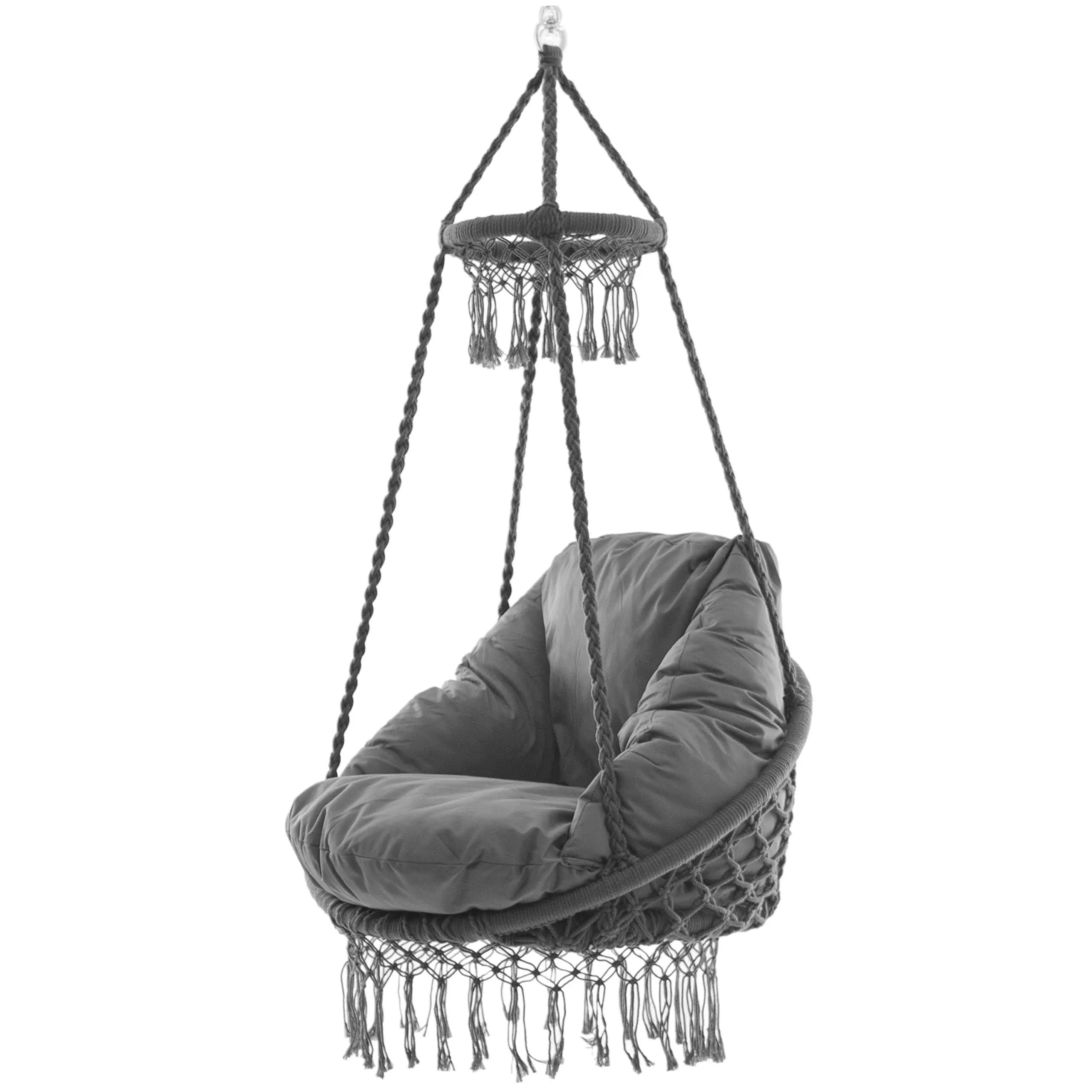 Vivere MACRAME-02 Deluxe Polyester Macrame Hammock Chair, Fog Grey