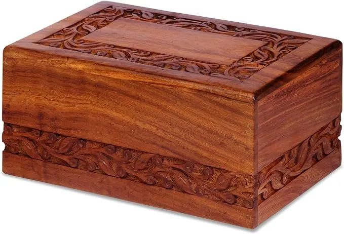 Wooden Keepsake Urn Box, Cremation Urns for Human Ashes, Handcarved Decorative Memorial Urn, Wood Casket Urn for Pets, Cat, Infant, Adult Memorial Urns, Burial Urns for Ashes - Medium