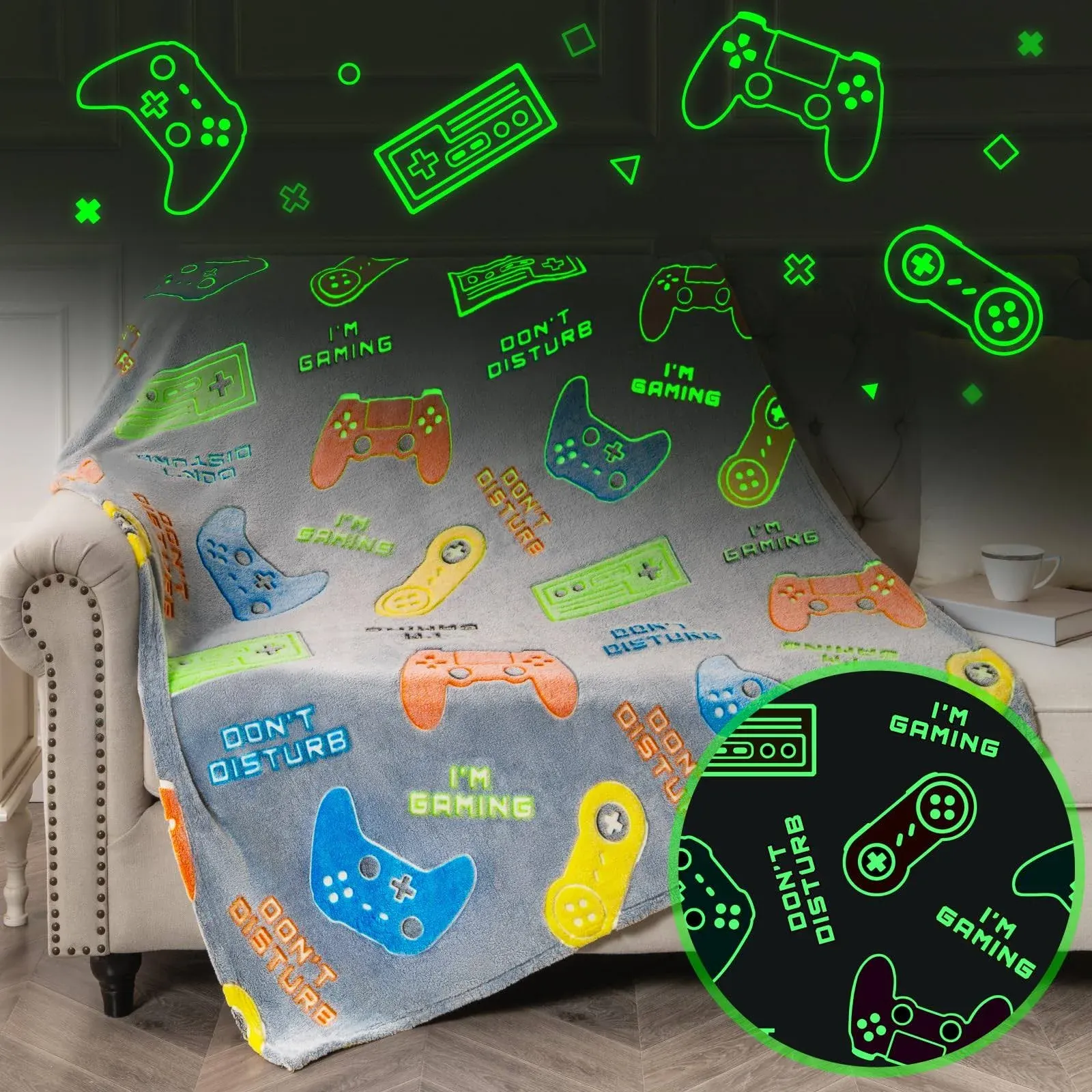 Gaming Blanket Gifts for Boys Toys - Glow in the Dark Throw for Kids Age 1 2 3 4