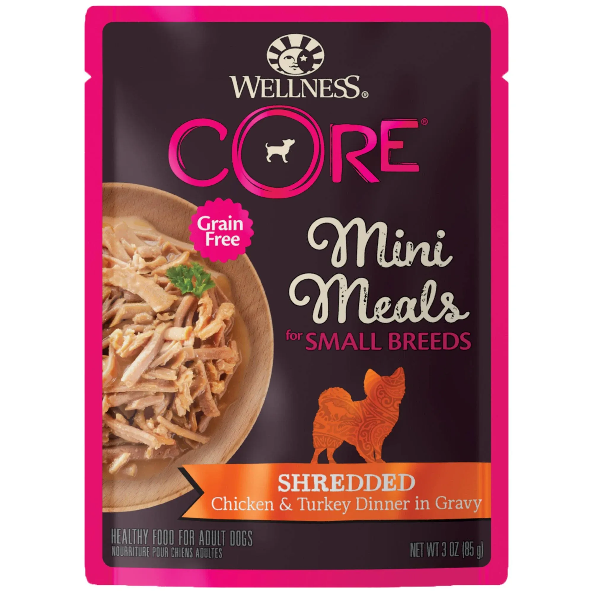 Wellness CORE Natural Grain Free Small Breed Mini Meals Wet Dog Food, Pate Beef & Chicken Dinner, 3-Ounce Pouch (Pack of 12)