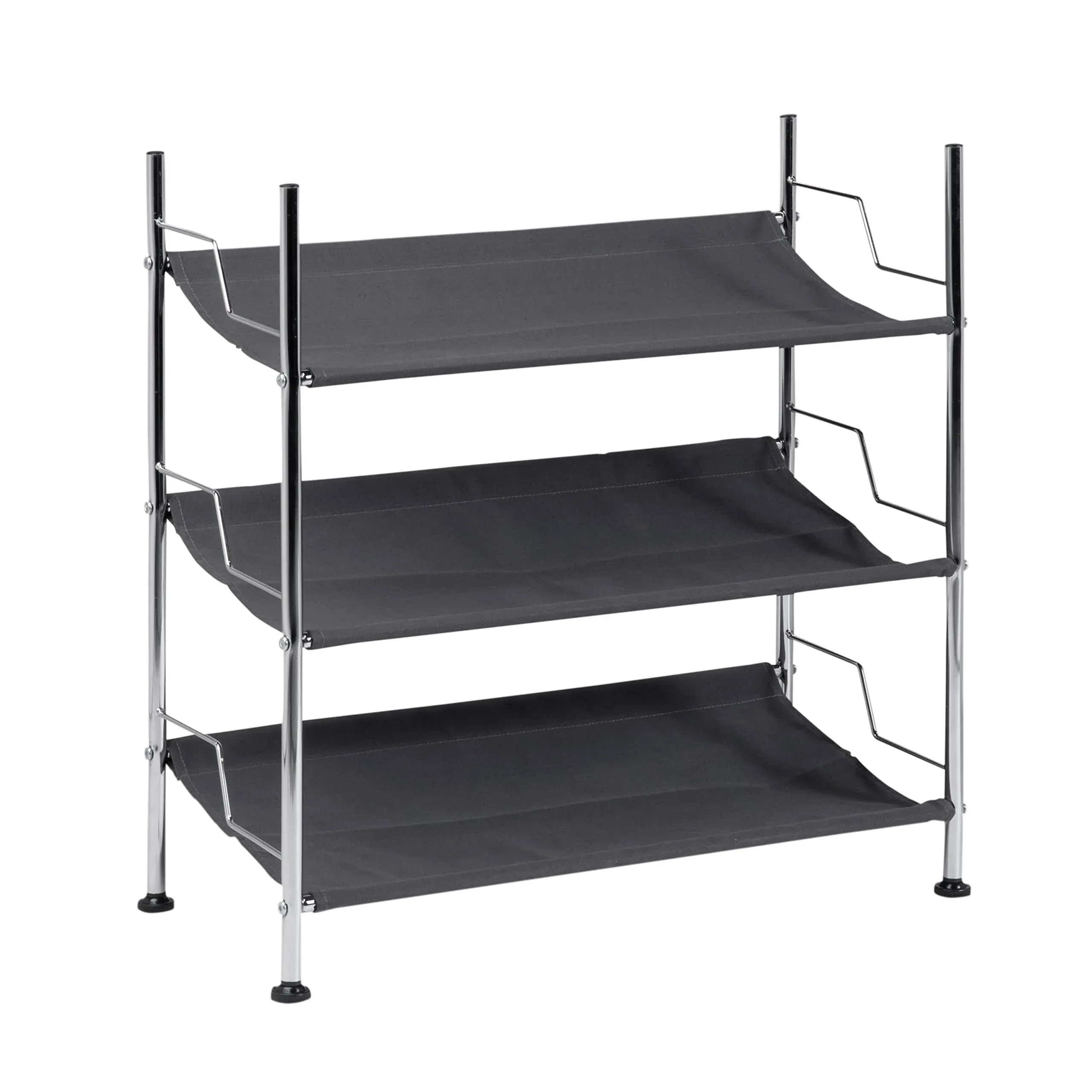 Honey Can Do 3-Tier Canvas and Chrome Shoe Rack, Black