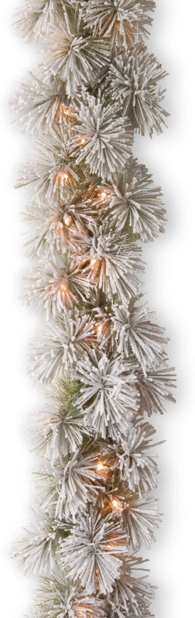 National Tree Company Snowy Bristle Pine Garland with Clear Lights