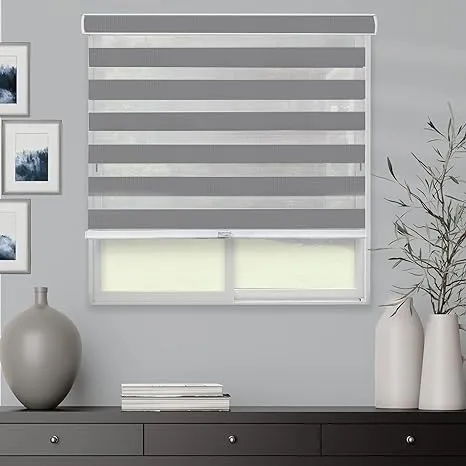 CHICOLOGY Zebra Blinds, Roller Window Shades, Blinds for Windows, Roller Shades for Windows, Window Shades for Home, Window Shades, Pull Down Shades for Windows, 34" W X 72" H, Basic Slate