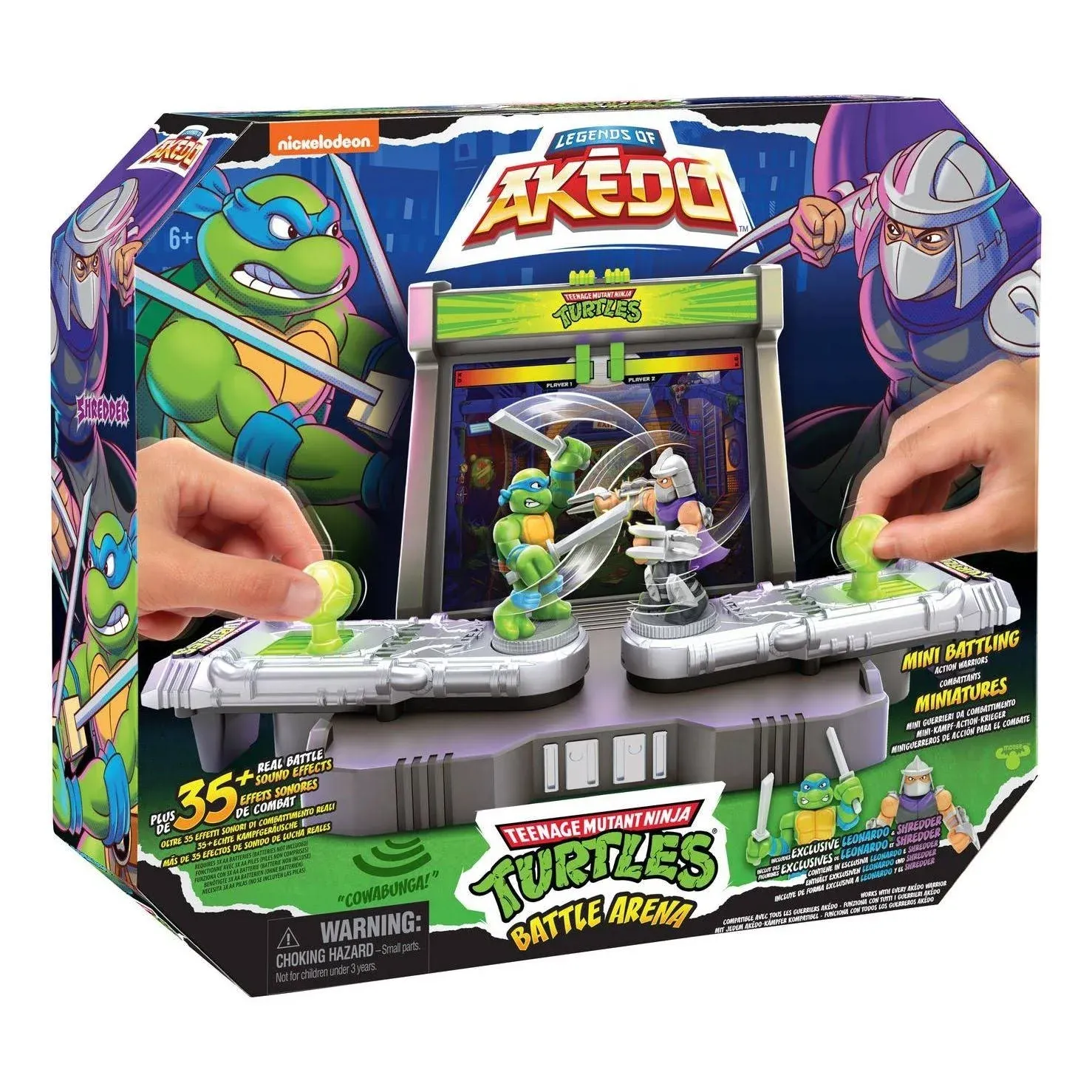 Legends of Akedo Teenage Mutant Ninja Turtles Battle Arena with 35+ Battle Sound Effects and 2 Exclusive Battling Mini Warriors - Leonardo and Shredder