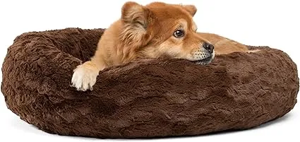 Best Friends by Sheri The Original Calming Donut Dog and Cat Bed in Lux Fur Dark Chocolate Medium 30x30"