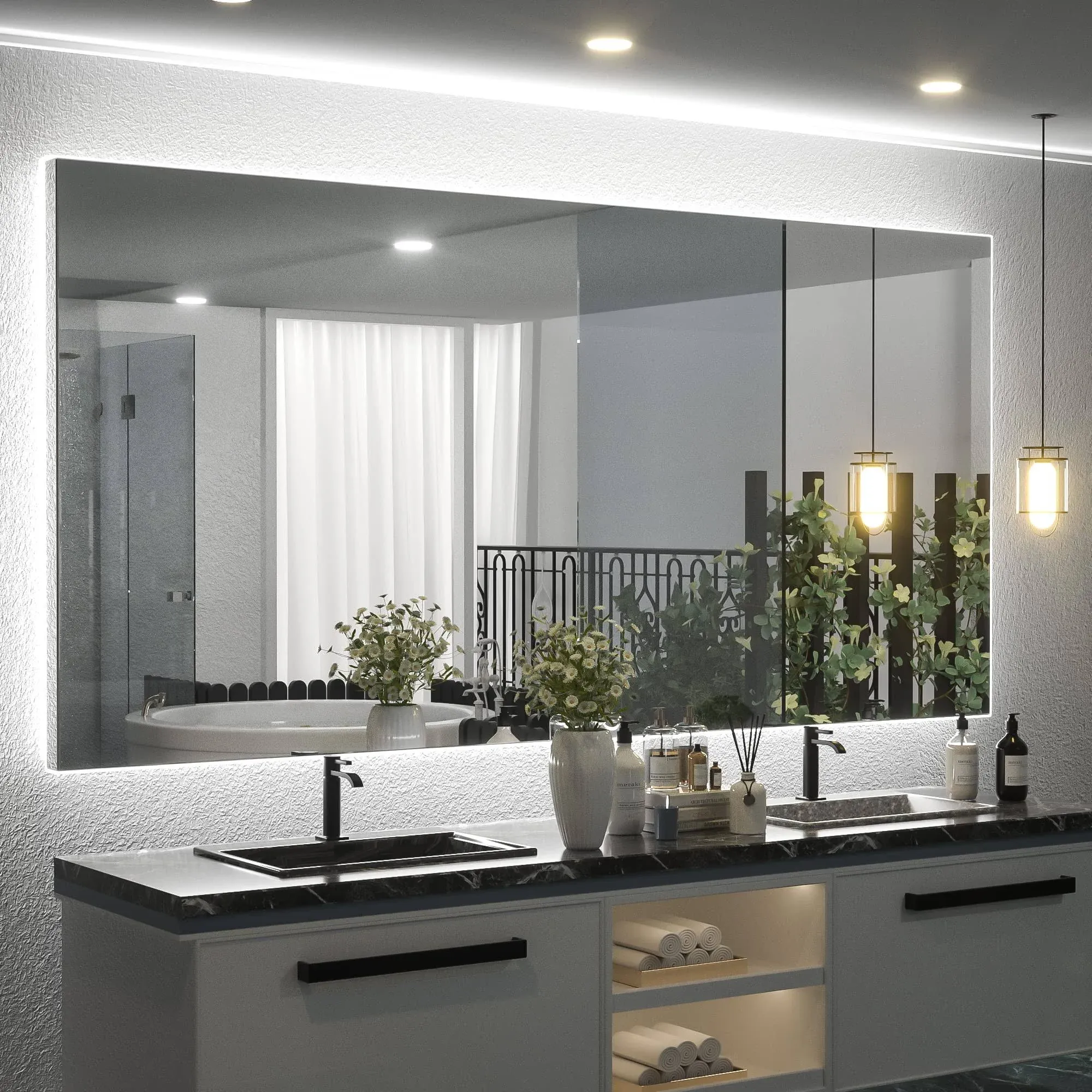 Keonjinn Backlit Mirror 72 x 36 inch LED Mirror Bathroom Vanity Mirror with ...